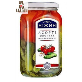 Oekraïense diverse groenten Nizhin "Nizhinsky-stijl nr. 1", 920 g Oekraïense diverse groenten Nizhin "Nizhinsky-stijl nr. 1", 920 g