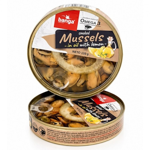 Banga gerookte mosselen in olie met citroen, 120 g