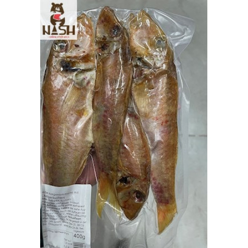 Gestripte, koud gerookte zeebarbeel, met kop, 400 g