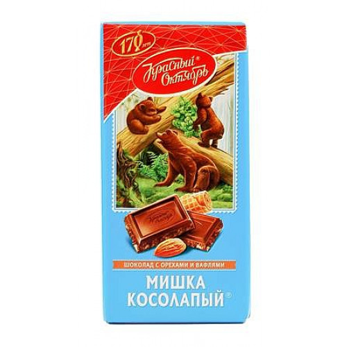 Шоколад Красный октябрь с миндалем и вафельной крошкой "Мишка косолапый", 75г