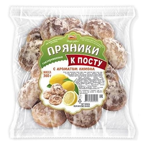 Белорусские пряники Брестский Пекарь с лимонным вкусом "К Посту", 360g