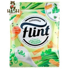 Сухарики Флінт пшенично-житні зі смаком «Сметана із зеленню», 70г Сухарики Флінт пшенично-житні зі смаком «Сметана із зеленню», 70г