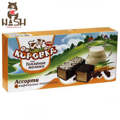 Wafer cake RotFront "Cow taste baked milk" with cream filling in cocoa glaze, 200g