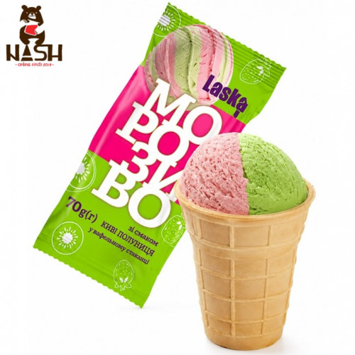 Мороженое в вафельном стаканчике Ласка "Киви-клубника", 70г