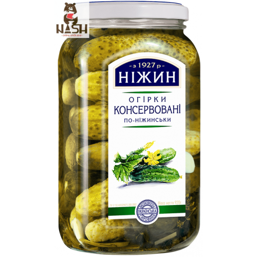 Oekraïense komkommers in blik Nizhin "Nizhinsky-stijl", 920 g