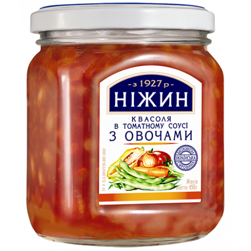 Квасоля Ніжин у томатному соусі з овочами, 450г
