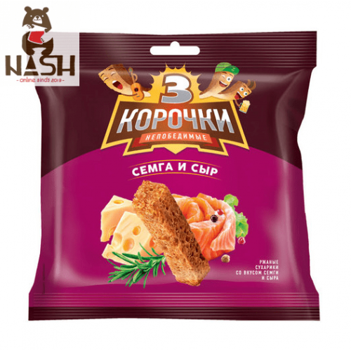 Rye croutons KDV "3 Korochki" with salmon and cheese flavor, 40g