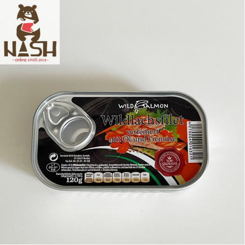 Ingeblikte zalm Wild Salmon in olie met groenten, 120g