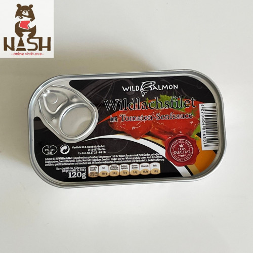 Ingeblikte zalm Wild Salmon in tomaten-mosterdsaus, 120g