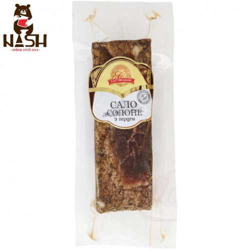 Oekraïens reuzel van de Saltovsky vleesverwerkingsfabriek "Gezouten en gepeperd" in vacuümverpakking, 300g  