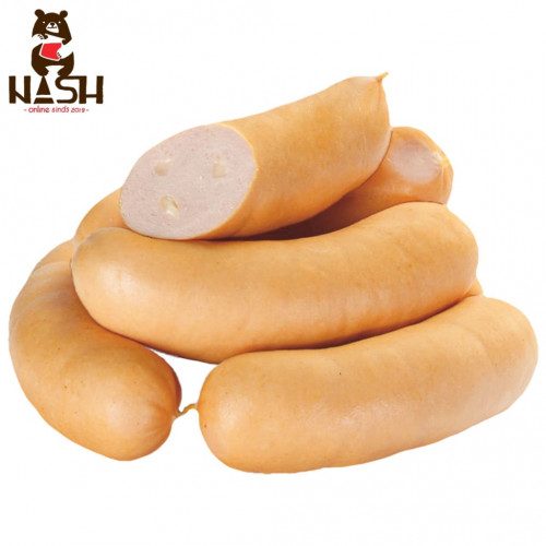 Подкопченные сардельки Салтовского мясокомбината с сыром из куриного, свиного и говяжьего фарша со сливочным вкусом, 500г