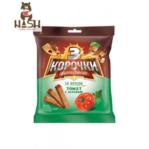 Rye croutons KDV "3 Korochki" with tomato and greens flavor, 40g