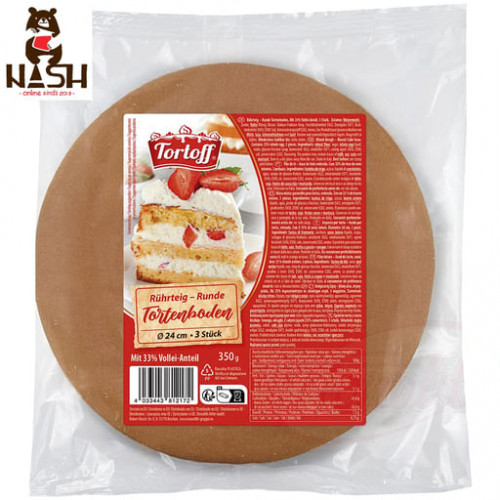 Drie ronde wafelcakelagen Tortoff, 24 cm, 350 g