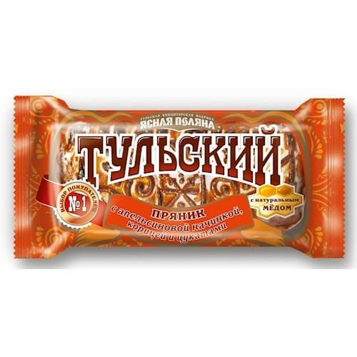 "Tulsky"-peperkoek van United Confectioners, met sinaasappel, kaneel en gekonfijt fruit, 140 gr.