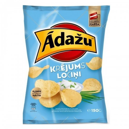 Chips ĀDAŽU Krējums un Lociņi with taste of sour cream and green onions, 150g Chips ĀDAŽU Krējums un Lociņi with taste of sour cream and green onions, 150g