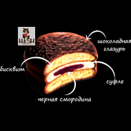 Печенье Чоко-пай с джемом из черной смородины, 12шт.