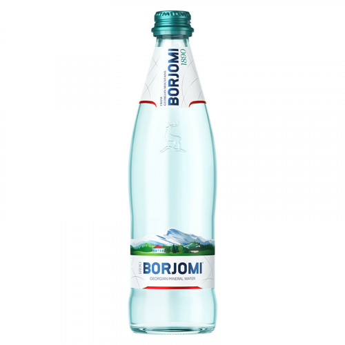 Carbonated Borjomi mineral water in a glass bottle, 0.5l