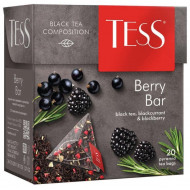 Zwarte thee Tess "Berry Bar" gearomatiseerd met rozemarijn, braam en aalbesblad in 20 piramidezakjes van 1,8 g 