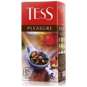 Zwarte thee Tess "Pleasure" met de geur van appels, rozenbottels en tropisch fruit in 25 zakjes van 1,5 g