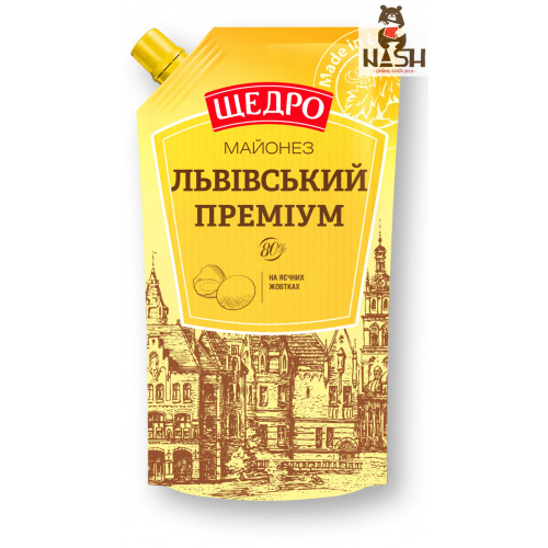 Ukrainian mayonnaise Shchedro table "Lviv Premium" 80% fat, 318ml