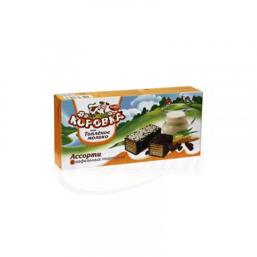 Wafer cake "Cow taste baked milk" with cream filling in cocoa glaze Wafer cake "Cow taste baked milk" with cream filling in cocoa glaze
