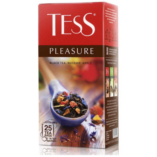 Чай чёрный Tess "Pleasure" с ароматом яблок, шиповника и тропических фруктов в 25 пакетиках по 1,5г